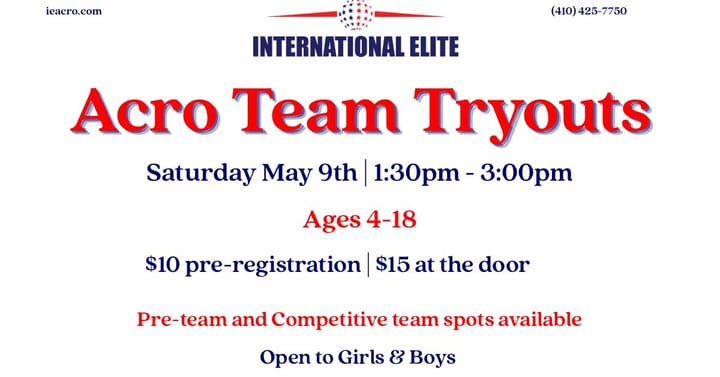 Acro Tryouts – Pre-Team & Competitive Team Opportunities